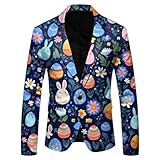 Generisch Bunte Sakko Herren Bedruckt Blazer Grafik Anzugjacke Elegante Smoking Jacket Sportlich Jackets Oster Anzug Jacke Karneval Kostüm Hasenkostüm Blazer Kaninchen Druck Anzugsakko