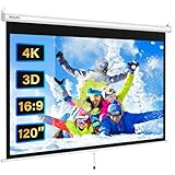 WASJOYE Manueller Leinwand Beamer Rollo mit Universal 120-Zoll Roll-Down einziehbarer manueller Projektionsschirm mit automatischer Verriegelung, Einstellbarer Bildschirmhöhe