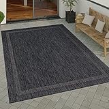 Paco Home Outdoor Teppich wetterfest & pflegeleicht Flachgewebe in Sisal-Optik mit Bordüre UV-beständig Modern für Balkon, Terrasse, Garten, Wohnzimmer, Grösse:300x400 cm, Farbe:Anthrazit