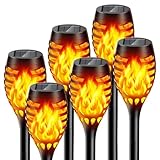 GEARLITE Solarlampen für Außen Garten 6 Stück, 12 Led Solar Fackel Gartenfackeln Flackernd Realistischer Flammeneffekt IP65 Wasserdicht Garten Solarlampe für Außen Hinterhöfe Rasen Weg