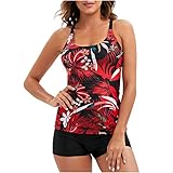 Damen-Tankinis, 2-teilig, Badeanzug, Tanktop mit Shorts/Slips, Anzüge, UK bescheidene Badeanzüge, Farbverlauf, Schlingentops, Boyleg-Hose, Set, Übergröße, 50, Sommer-Bademode, Clearance, 03 Rot, S