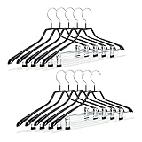 Relaxdays Klammerbügel, 10er Set, Kleiderbügel für Kostüme, gummiert aus Metall, rutschfest, platzsparend, 42 cm, schwarz