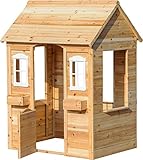 dobar® 94810FSCe Spielhaus mit Blumenkästen | Kinder Outdoorhaus 1,10 m Höhe | Gartenspielhaus aus Massiv-Holz | Wetterfestes Kinderhaus mit Fenster | 107 x 92 x 144,5 cm | Natur
