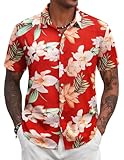 COOFANDY Hawaii Hemd Männer Blumen Hemden Herren Hemd Sommer Hawaiihemd Kurzarm Sommerhemd Herrenhemd Kurzarm Hawaii Outfit Kurzarmhemd Rot Rot & Blumenmuster L