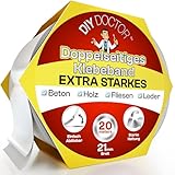 DIY Doctor Doppelseitiges Klebeband Extra Stark – Universelles Montageband für Haushalt, Büro & Werkstatt – 1 Rolle, 21 mm x 20 m – Starke Haftung, Rückstandsfrei Entfernbar