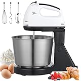 Elektrischer Handmixer, elektrischer Schneebesen mit 3 Geschwindigkeitsstufen, Handmixer, perfekt für Keksteig und Kuchen, elektrischer Handmixer, 100 W, 7 Zubehörteile, ohne Spritzer (weiß)