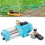 JAYEUW 1300W Zentrifugalpumpe, Centrifugal Pump 4000L/H Kreiselpumpe, Gartenpumpe, Pumpensteuerung Druckschalter 9.8 bar, Hauswasserwerkpumpe Strahlpumpe IP44