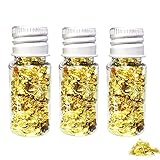 Essbare Blattgoldblätter, Blattgold Flocken Multifunktions-Dekorfolienpapier Goldfolie Papier Dekorfolie Papier Küche Mousse Kuchen Backen Gebäck Kunsthandwerk Decor (3 Flaschen)