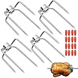 Aicharynic Fleischklammer für Drehspieß, 4 Stück Fleischnadeln Grillspieße Ddelstahl Fleischnadeln BBQ Fleischklammer mit Durchmesser 12mm mit Rote Schutzhülle für Drehspieß Hähnchengrill Grillgabel