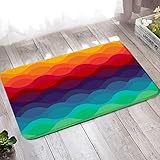 Personalisierte Fußmatte, Waschbarer Teppich 50X80cm Bunt Regenbogenfarbenes Großes Wellenmuster für Wohnzimmer Schlafzimmer