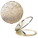 EYIWEITING Ovaler Mini-Metall-Klappspiegel, praktisch, kompakt, schön, robust und langlebig, 1X/2X Lupe. (Oval Muster Bronze)