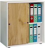 VCM Büroschrank mit 2 Fächern | moderner Aktenschrank mit Schiebetüren | Maße ca. B. 70 x H. 73 x T. 37 cm – Lona 2-Fach Weiß/Honig-Eiche