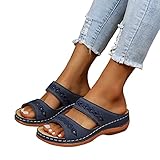 Pantoletten Damen Leder - Mit Fussbett Elegante Sommer Riemen Hausschuhe Sommerschuhe Orthopädische Keilabsatz Slides Sandalen Plattform Slipper Mit Absatz Pantoletten Plateau Bohemian