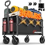 Bollerwagen Faltbar mit 4 verstärkten Rollen, Faltbarer Klappbarer Handwagen mit Griff, Bollerwagen Geländegängig für Lebensmittelgeschäft, Camping, Einkaufen, Strand, Garten, Schwarz