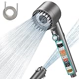 MEKO Duschkopf mit Filter in 15 Schichten, Hochdruck Handbrause mit 1,5 M Schlauch, 3+1 Strahlarten, Shower Head für Entfernen vom harten Wasser, Rest-Chlor, Bakterien und Schwermetall, Grau