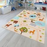 TT Home Kinderteppich Babyzimmer Teppich Kinderzimmer rutschfest Tiere Weltkarte Autos, Farbe:Grün Gelb Creme, Größe:120x160 cm