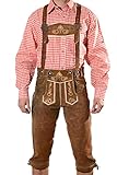 SYMPHONIE WESTERWALD Bayerische Herren Trachten Lederhose, Trachtenlederhose mit Trägern, Oktoberfest in Mittelbraun Größe 52