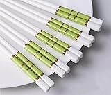 ERERE Essstäbchen aus Keramik, Wiederverwendbare Essstäbchen, 5 Paar farbige Emaille-Essstäbchen, Klassische Essstäbchen im chinesischen Stil, hochwertige, praktische, rutschfeste Essstäbchen(Green)