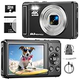 ZMOQNG Digitalkamera 4K 64MP Autofokus mit 32GB SD-Karte, 2,8 Zoll Bildschirm Kompakte Vlogging-Kamera mit 1200mAh Akku, für Kinder & Anfänger