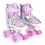 M.Y X-Skate Verstellbare Quad-Rollschuhe mit integrierten Verstellern, Kinder-Rollschuhe für Jungen und Mädchen (leuchtend, Größe S: 45-47)