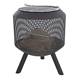 Raburg XXL Feuerkorb Ben in Schiefer/DUNKELGRAU - extra großer Design Gartenkamin & Terrassenofen, 60 x 55 cm rund, Stahl, inklusive Grillrost + Schürhaken