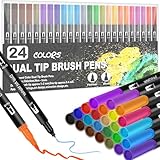 Dual Brush Pen Set, Stifte Filzstifte Kinder 24 Farben Pinselstifte Filzstifte Dicke und Dünne Coloring Pens Doppelfasermaler Filsstifte für Aquarell Marker 0.4 mm Fineliner und 1-2 mm Fasermaler
