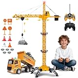 Ferngesteuerte Turmkran 138 cm Höhe, RC Kran Spielzeug mit 2,4 GHz Fernbedienung, RC Muldenkipper, 6 Kanäle Turmdrehkran, 680 Grad Rotation Ferngesteuerte Tower Crane mit Lichter, Sound für Kinder