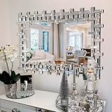 Autdot Großer Wohnzimmerspiegel für die Wand, 91,4 x 61 cm, moderner Wandspiegel, dekorativ mit abgeschrägtem Rand, rechteckiger, rahmenloser Spiegel für Badezimmer, Esszimmer, Eingangsbereich