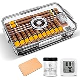 CIGARLOONG Zigarren-Humidor, eingebautes Regal aus Zedernholz mit Hygrometer und Luftbefeuchter, transparente Aufbewahrungsbox aus Acryl für Zigarren (S (für 20–30 Zigarren))