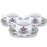KARACA Nakkash Türkische Kaffeetassen Set Für 6 Personen, 12 Teiliges, 90 ml, 6x Espressotasse und 6x Untertasse, Mochatassen, Espressotassen Set aus Porzellan, Cappuccino