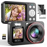 DEATTI 4K Digitalkamera, FHD 64MP Fotokamera mit Zwei Bildschirme, 18X Autofokus Fotoapparat Digital Camera Für Teenager, Kompaktkamera mit 64G SD Karte für Kinder Erwachsene Ältere Anfänger, Schwarz
