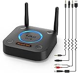 1Mii Großer Reichweite Empfänger, HiFi Kabelloser Audio Adapter, aptX Low Latency Bluetooth 5.1 Receiver mit 3D Surround für Stereoanlage Lautsprecher, Optisches Koaxial 3,5mm RCA AUX