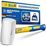 S&R Gummihammer weiß 75 mm, 910 Gr, mit rutschfestem stoßdämpfendem Fiberglasstiel, keine Spuren bei Möbel, Fliesen, Fensterrahmen