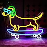 OYCGZV Skateboard Hund Neon Schild Cool Dachshund Led Neon Schild Wand Cute Puppy Neon Sign für Bier Bar Spiel Zone Wohnzimmer Schlafzimmer Club Männerhöhle Party Home Dekor Geschenke