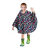 LAMA Regenponcho Kinder, Regenmantel Mädchen Leichter Kinder Regenjacke, Wiederverwendbar Regenbekleidung Regencape mit Kapuze, Raincoat für Fahrrad Wandern Camping, Bunte Dinosaurier L