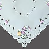 Tischdecke Mitteldecke Frühling Sommer Ostern 85 x 85 cm weiß Bestickt lila gelbe Blumen