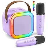 Karaoke Maschine Kinder Mini Karaoke Maschine für Kinder und Erwachsene, Karaoke Anlage Mit 2 Mikrofonen Mädchen Karaoke Spielzeug Kindermikrofon 3-12 Jahre (Violett)