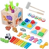 Aublinto Motorikwürfel Aktivitätswürfel aus Holz 8 in 1 Montessori Spielzeug Sortierspiel Montessori Steckwürfel ab 1 Jahr Lernspielzeug Motorikwürfel mit 8 Steckbausteinen Holzspielzeug