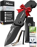 BERGKVIST® K10 Klappmesser (Zweihandmesser) - scharfes Taschenmesser für Outdoor & Survival mit Feuerstahl & Tasche - Mitführen in Deutschland erlaubt - Vollmetall