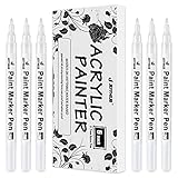 JEFFNIUB Acrylstifte Marker Stifte, Weiß Permanent Marker Wasserfeste Acrylfarben Marker Set für Steine Keramik Holz Metall Papier Glas Stoffe Kunststoff Leder DIY - 0.7mm Spitze 6 Pack