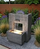 Gartenbrunnen mit Beleuchtung bepflanzbar Betonoptik 57 cm Springbrunnen Wasserspiel warmweiß Kaskade Wasserfall