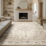 Vintage Beige Waschbarer Teppich Wohnzimmer 240x300cm Retro Rugs for Living Room Weich rutschfest Groß Tepich Kurzflor Schlafzimmer Carpet Living Room Bedroom Esszimmer Teppiche Büro