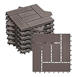 WOLTU 11 Stück WPC Terrassenfliesen Holzoptik Coffe, Fliese klicksystem Terrassendielen Bodenfliese Klickfliese Bodenbelag (1 m²)