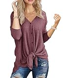 IWOLLENCE Langarmshirt Damen V-Ausschnitt Musselin Bluse Oversize Shirt Oberteile Herbst Tunika Langarm Stilltops