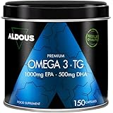 Omega 3 Premium Kapseln - 1000 mg EPA und 500 mg DHA - 150 Kapseln - Hohe Bioverfügbarkeit - 1500 mg Omega 3 - Fischöl in Triglyceridform - Blutdruck, Gehirn, Sehkraft - Aldous
