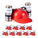 Relaxdays 10 x Party Trinkhelm, Helm mit Schlauch, für 2 Dosen Bier, Spaßartikel Fasching u. Fußball, lustiger Bierhelm, rot
