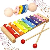 2 Stück Xylophon Kinder 1 Jahr, Glockenspiel Musikinstrumente ab 1 Jahr, Holz Xylophon Baby für Früherziehung, Reisen und Geschenke