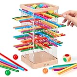 Montessori Spiel Brettspiel aus Holz, 48 Bunte Stäbchen Würfelspiel zur Feinmotorik & Mathe, Lernspiele ab 3 4 5 6 Jahre, Familienspiel Reisespiel für Kinder, Geschenk Jungen Mädchen ab 3 Jahre