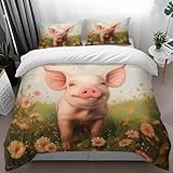 Bettwäsche 200X200 Tier Schwein Bettbezug Mikrofaser,3 Bettwäsche Set,Duvet Cover Atmungsaktiv Komfortabel,Beinhaltet 1 Bettbezug und 2 Kissenbezüge 50x75cm
