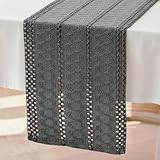 Brylleii Tischläufer Häkel Grau Boho Makramee Deko Tisch Läufer Modern 30 x 80 cm Baumwolle Leinen Landhausstil Tischdecke Klein Abwaschbar Table Runner Schmal für Küche Hochzeit Deckchen